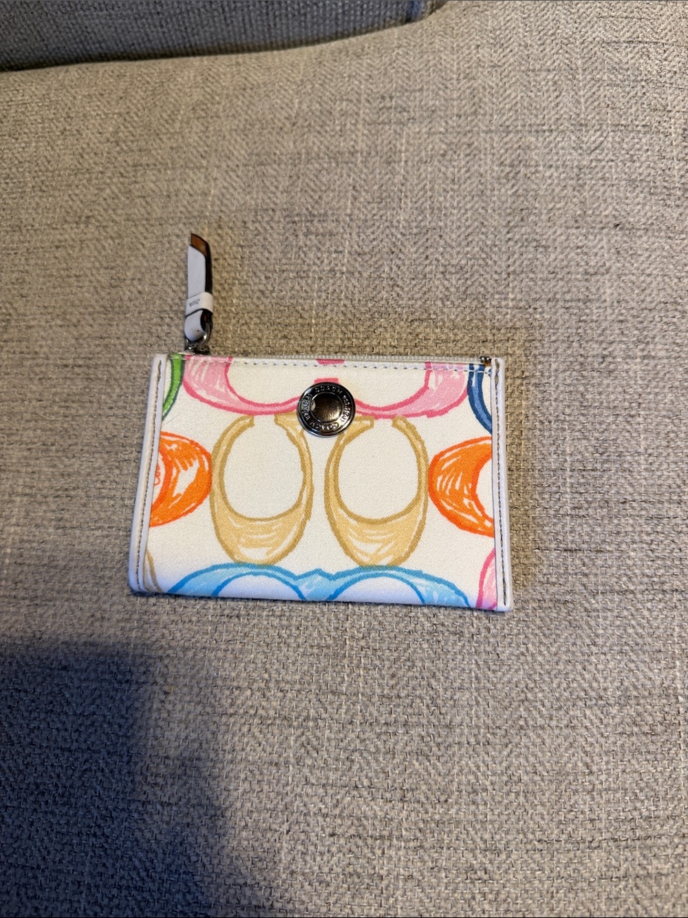 Coach Multicolor Circle Print Card Holder — Pink Orange Blue Green Cream